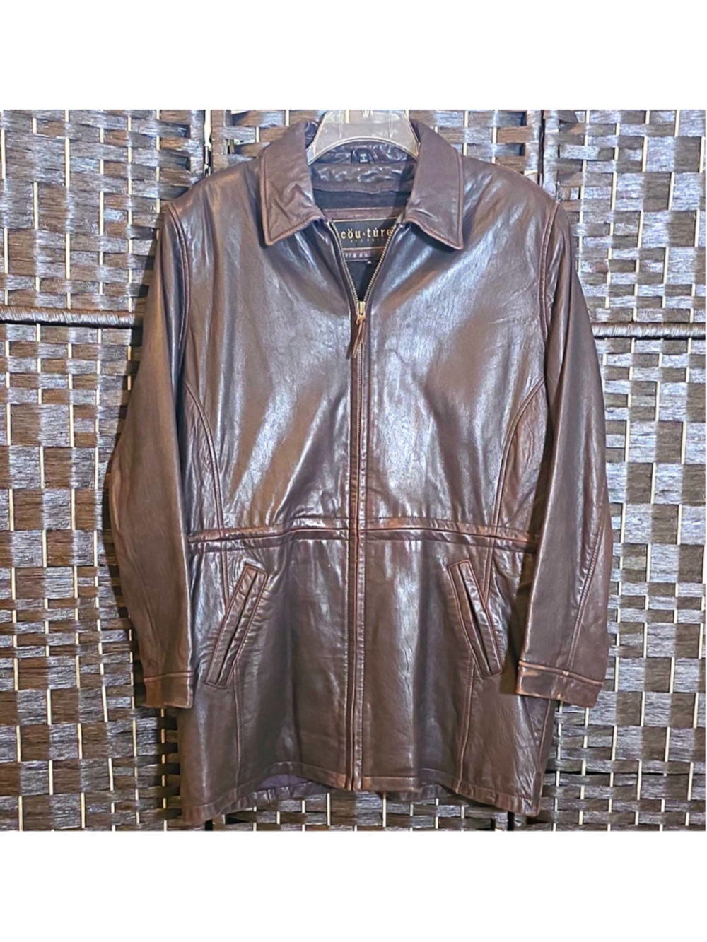 Vtg Couture by J Park Brown Genuine Lamb Leather Jacket Car Coat Full Zip Medium